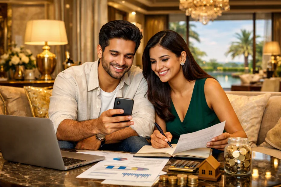 Young couple planning their money together